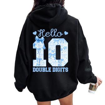 Hello Ten 10Th Birthday Blue Coquette Bow 10 Year Girl Women Oversized Hoodie Back Print | Mazezy