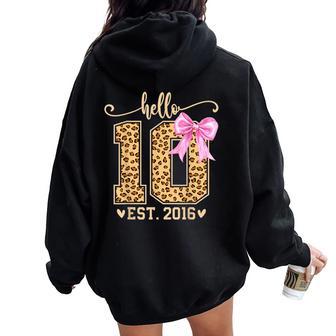Hello Ten Est 2016 10Th Birthday Leopard Bow 10 Year Girl Women Oversized Hoodie Back Print - Thegiftio UK