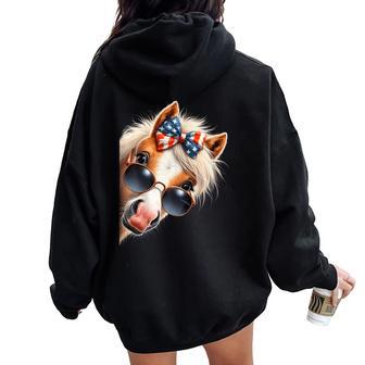 Horse 4Th Of July Patriotic Horse With Bow Usa American Flag Women Oversized Hoodie Back Print - Thegiftio UK
