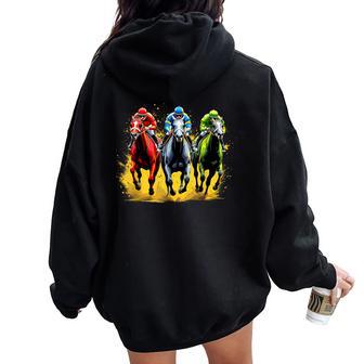 Horse Racing Outfit Dynamic Race Scene Derby Riders Women Oversized Hoodie Back Print - Thegiftio
