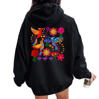 Hummingbird Colorful Mexican Flowers Floral Nature Lover Women Oversized Hoodie Back Print - Thegiftio UK