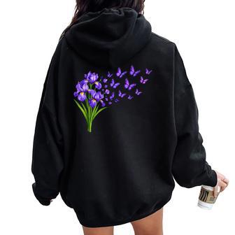 Iris Butterfly Flower Gardening Floral Women Oversized Hoodie Back Print - Thegiftio UK