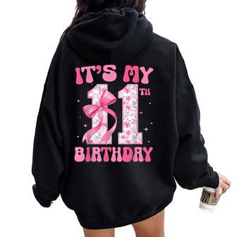 Its My 11Th Birthday Coquette Bow 11 Year Old Party Girl Women Oversized Hoodie Back Print | Mazezy