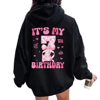 Its My 7Th Birthday Girl Coquette Bow 7 Year Old Party Girl Women Oversized Hoodie Back Print | Mazezy