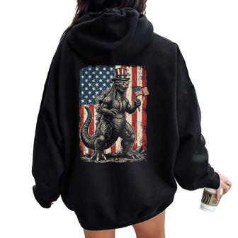 Japanese Lizard Monster Us Flag 4Th Of July Kids Women Oversized Hoodie Back Print - Thegiftio UK