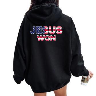 Jesus Won American Flag Christian Faith Spiritual Women Oversized Hoodie Back Print - Thegiftio UK