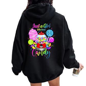 Just A Girl Who Loves Candy、レインボースイーツテスターギフト レディース オーバーサイズ パーカー バックプリント - Kawaiitshirt