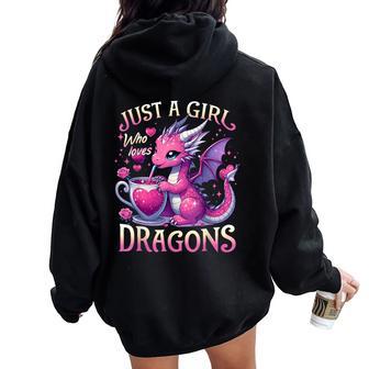 Just A Girl Who Loves Dragons Cute Pink Dragon Heart Women Oversized Hoodie Back Print - Thegiftio