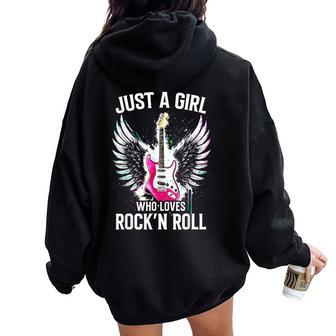 Just A Girl Who Loves Rock And Roll Rock Band Guitar Concert Women Oversized Hoodie Back Print - Thegiftio UK