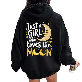 Just A Kid Who Loves The Moon Cute Moon Lover Lunar Girls Women Oversized Hoodie Back Print - Thegiftio UK
