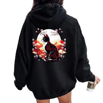 Kawaii Cat Anime Japonésakuraunset Hombres Es Niños Women Oversized Hoodie Back Print - Regaloses