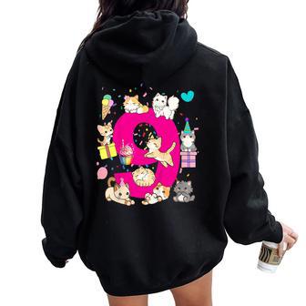 Kids 9 Nine Year Old Kitten Cats Themed Birthday Outfit Girls Women Oversized Hoodie Back Print - Thegiftio