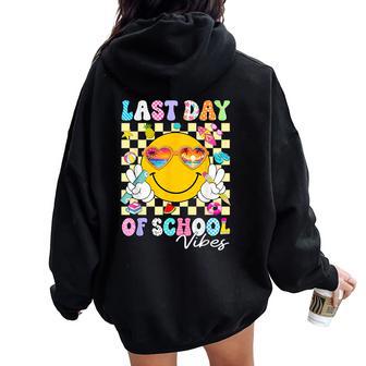 Last Day Of School Vibes Teacher Student Groovy Graduation Women Oversized Hoodie Back Print - Thegiftio UK