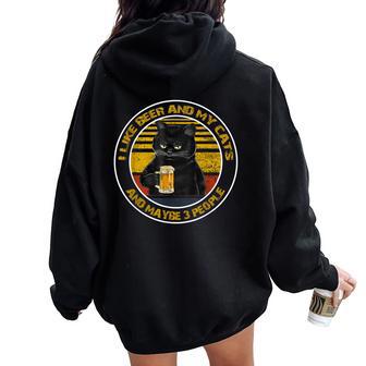 I Like Beer My Cat And Maybe 3人用 デイキャット レディース オーバーサイズ パーカー バックプリント - Kawaiitshirt