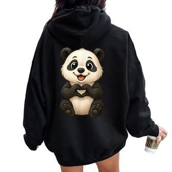 Lindo Oso Panda Con Corazón Women Oversized Hoodie Back Print - Regaloses