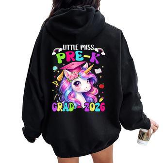 Little Miss Pre-K Grad 2026 Graduate Unicorn Kids Girl Prek Women Oversized Hoodie Back Print - Thegiftio UK