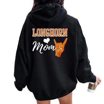 Longhorn Mom Heart Souvenir For Women Women Oversized Hoodie Back Print | Mazezy