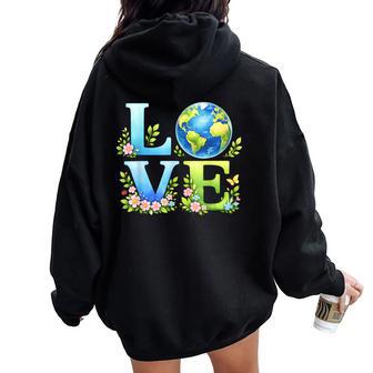 Love Earth Day Nature Elements Environmental Recycling Women Women Oversized Hoodie Back Print - Thegiftio