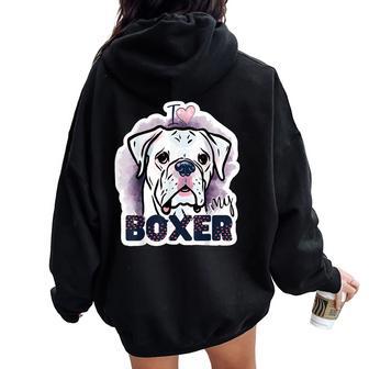 I Love My Boxer Dog Mom Dad Kawaii Dog Doodles ボクサー 犬 レディース オーバーサイズ パーカー バックプリント - Kawaiitshirt