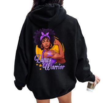 Lupus Warrior Afro Black Woman Wear Purple Ribbon Awareness Women Oversized Hoodie Back Print - Thegiftio UK