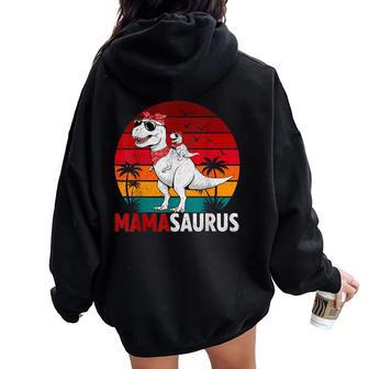 Mama Saurus T Rex Dad Dinosaur Birthday Family Matching Women Oversized Hoodie Back Print - Thegiftio