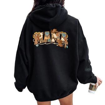 Mama Western Retro Groovy Cow Skull Country Rodeo Mother Day Women Oversized Hoodie Back Print | Mazezy