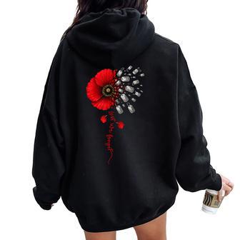 Memorial Day Never Forgotten Red Poppy Flower Veteran Womens Women Oversized Hoodie Back Print - Thegiftio UK