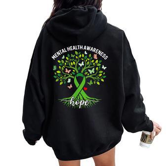 Mental Health Awareness Month Hope Green Ribbon Tree Women Women Oversized Hoodie Back Print - Thegiftio UK