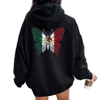 Mexico Butterfly Mexican Flag Pride Mexicana Women Oversized Hoodie Back Print - Thegiftio UK