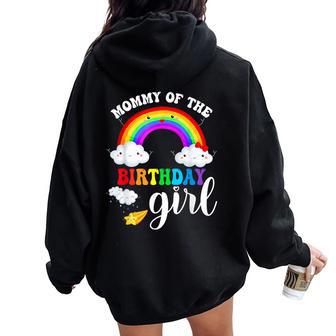 Mommy Of The Birthday Girl Rainbow B-Day Matching Family Women Oversized Hoodie Back Print - Thegiftio