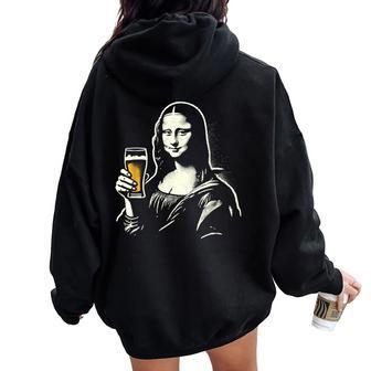 Mona Lisa Con Cerveza Bar Pub Crawl Fiesta Hombres Es Cerveza Divertida Women Oversized Hoodie Back Print - Regaloses