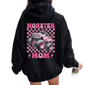 Monster Truck Mom Family Matching Monster Trucks Birthday Women Oversized Hoodie Back Print - Thegiftio