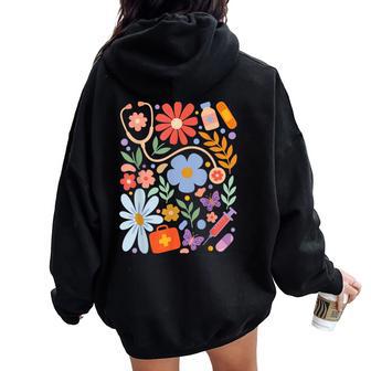 Nurse Boho Flowers Rn Nursing Women Oversized Hoodie Back Print - Thegiftio UK