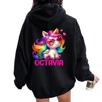 Octavia Nom Personnalisé Licorne Colorée S Filles Sweat à capuche oversize pour femme avec imprimé dans le dos - Cadeauxyz