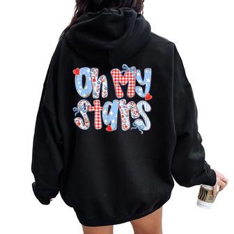 Oh My Stars 4Th Of July Preppy Plaid Gingham Patchwork Women Women Oversized Hoodie Back Print - Thegiftio UK