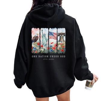 One Nation Under God Christian Wildflower 250Th Girls Women Oversized Hoodie Back Print - Thegiftio UK