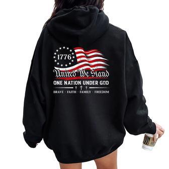One Nation Under God Us Flag Patriotic Christian 4Th Of July Women Oversized Hoodie Back Print - Thegiftio UK