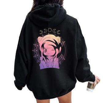 Otaku Girl Croissant De Lune Kawaii Anime Japonaise Pastel Goth Sweat à capuche oversize pour femme avec imprimé dans le dos - Cadeauxyz