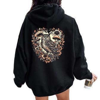 Owl Floral Heart Cottagecore Flower Women Oversized Hoodie Back Print - Thegiftio UK