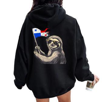 Panamanian Flag Sloth Panama Roots Panama Pride Panama Women Oversized Hoodie Back Print - Thegiftio UK
