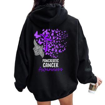 Pancreatic Cancer Awareness Butterfly Ribbon Purple Women Oversized Hoodie Back Print - Thegiftio UK