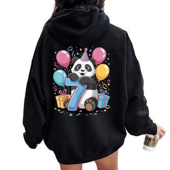Panda 7 Cumpleaños Niño Niña 7 Añoséptimoiete Panda Women Oversized Hoodie Back Print - Regaloses