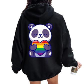Panda Kawaii Lgbtq Oso Abrazo Distribuidor Gay Orgullo Arco Iris Corazón Women Oversized Hoodie Back Print - Regaloses