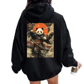 Pandaamurai Ola Kanagawa Japonesa Pandas Graciosos Women Oversized Hoodie Back Print - Regaloses