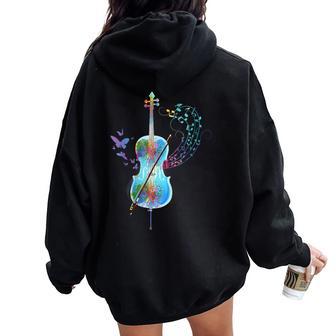 Papillon Instrument De Musique Cadeauioloncelliste Cello Sweat à capuche oversize pour femme avec imprimé dans le dos - Cadeauxyz