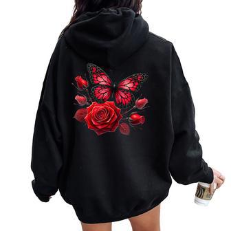 Papillon Rose Gothiqueaint-Valentin Occulte Gothique Fille Noir Rouge Sweat à capuche oversize pour femme avec imprimé dans le dos - Cadeauxyz