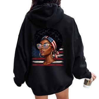 Patriotic Black African American Messy Bun 4Th Of July Women Oversized Hoodie Back Print - Thegiftio UK