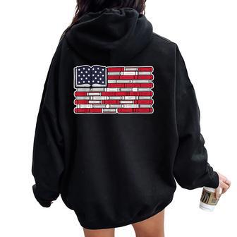 Patriotic Book Flag Reading American Flag Books Teacher Women Oversized Hoodie Back Print - Thegiftio UK