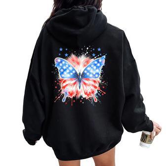 Patriotic Girls American Flag Butterfly Fourth Of July Women Oversized Hoodie Back Print - Thegiftio UK