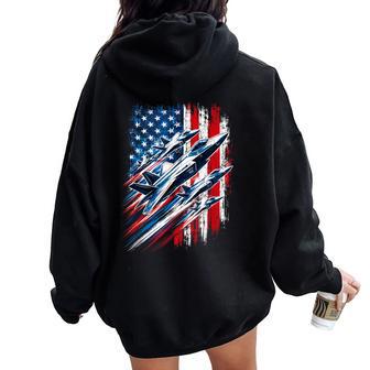 Patriotic Jets Fourth Of July Usa American Flag Women Women Oversized Hoodie Back Print - Thegiftio UK